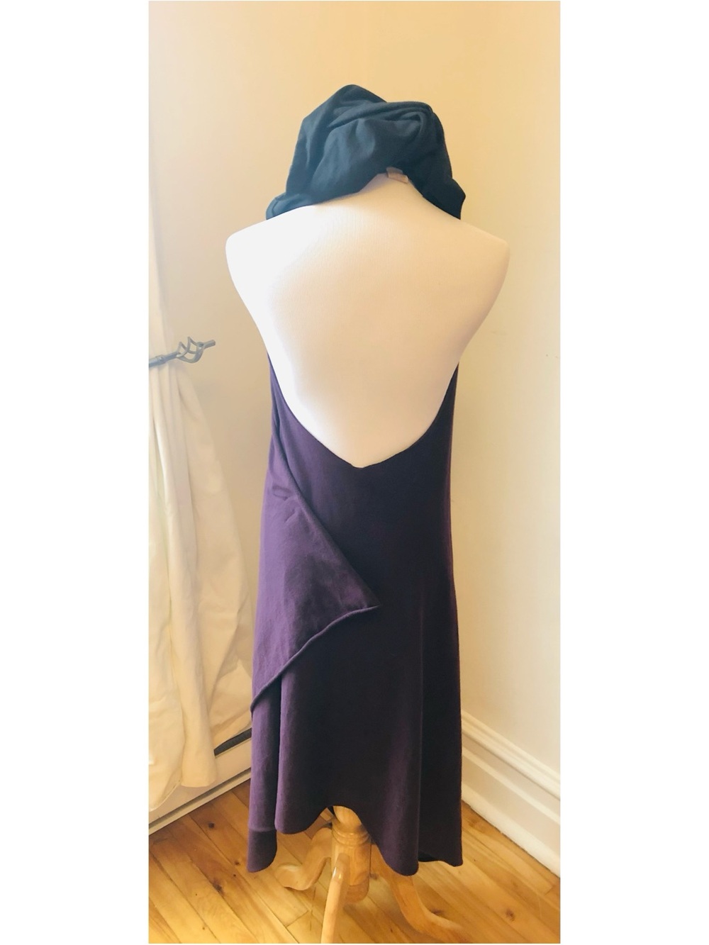 Long Hooded Cardigan Wrap in Deep Plum and Black OSFA - Picture 7 of 8